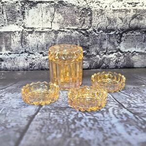 Vintage 5 pieces set Cigarrettes holder and Ashtrays Marigold Sawtooth Glass